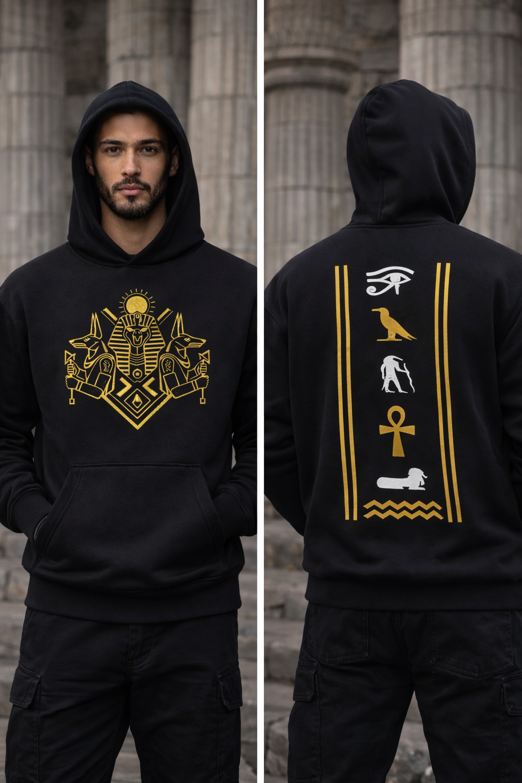 Egyptian-Pharaohs-Inspired Black Hoodie