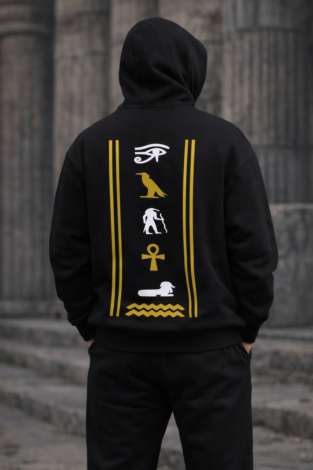 Egyptian-Pharaohs-Inspired Black Hoodie - الصورة 3